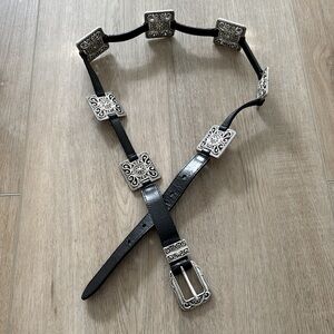 Brighton Leather Black Square Embellished Silverplated Hardware Belt L 34